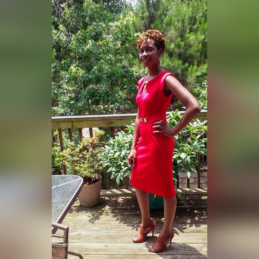 Red Midi Dress with Gold Detailing